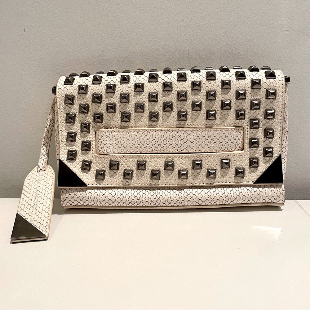 Botkier White Embossed Studded Leather Bag